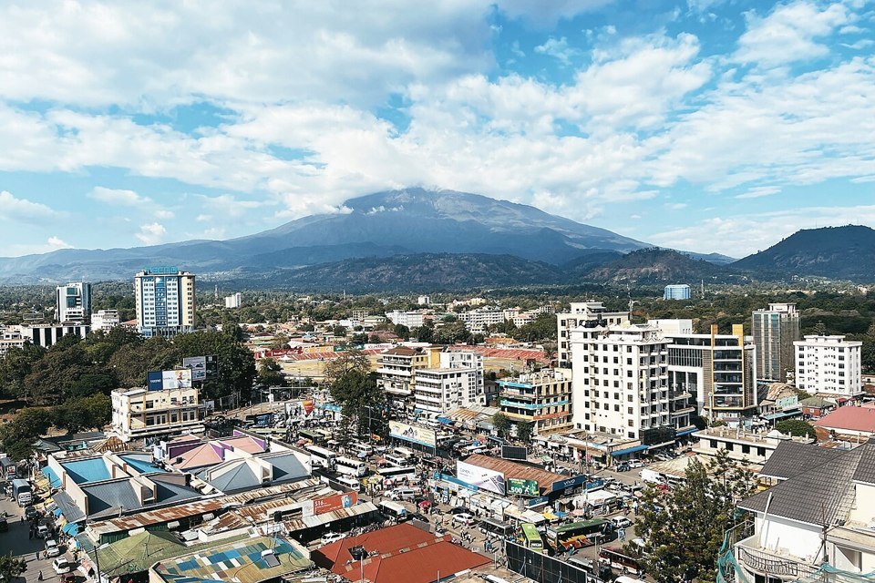 Arusha city with a mountain in the background