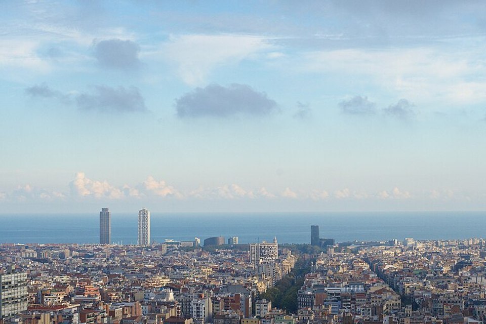 Barcelona skyline and the Mediterranean seen from Park Güell