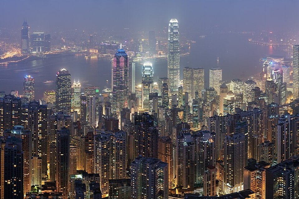 Hong Kong skyline at dusk seen from Victoria Peak