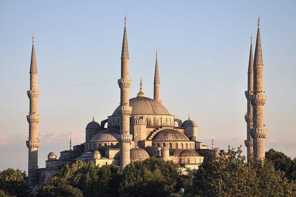 The domes and minarets of the Blue Mosque in Istanbul