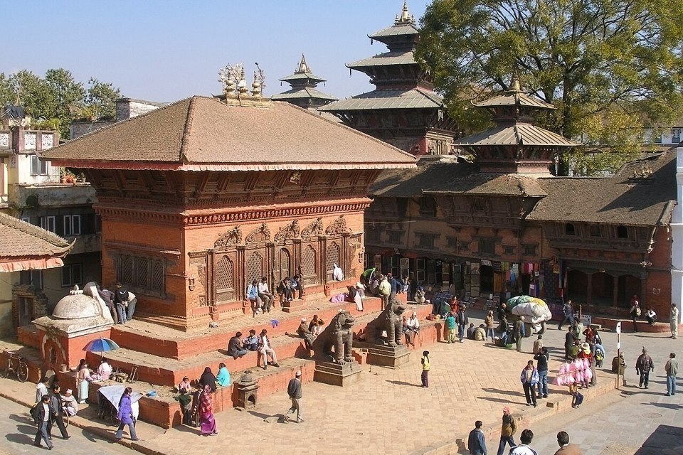 Historic temples and visitors in Kathmandu Durbar Square