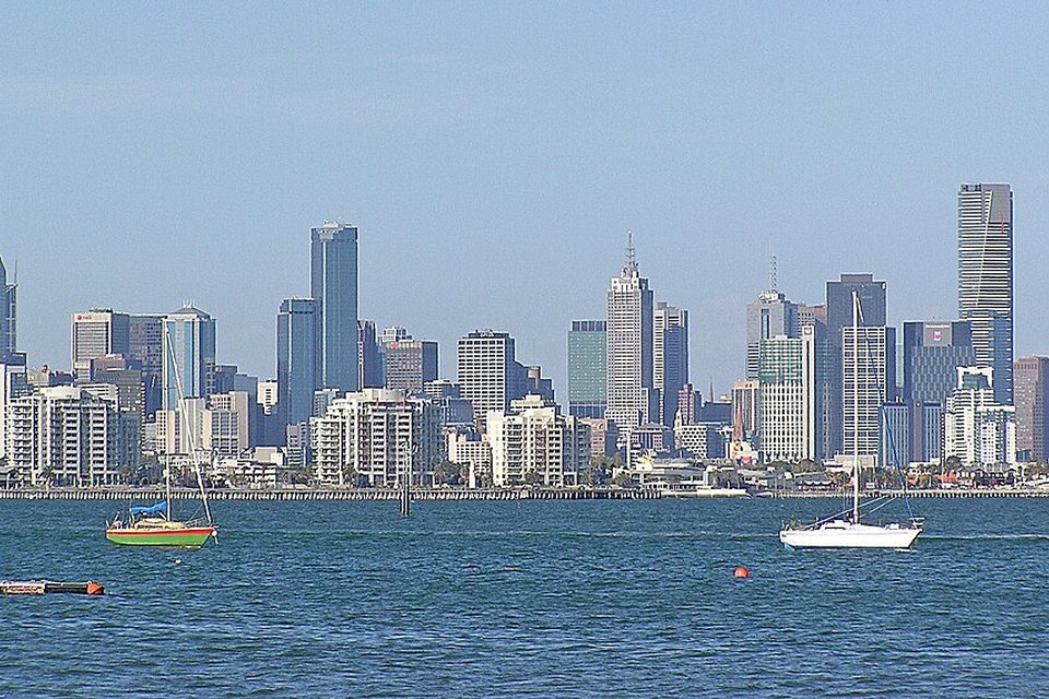 Melbourne skyline across Hobsons Bay