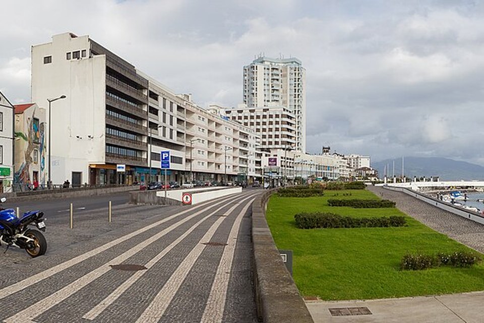 Ponta Delgada seafront avenue and buildings