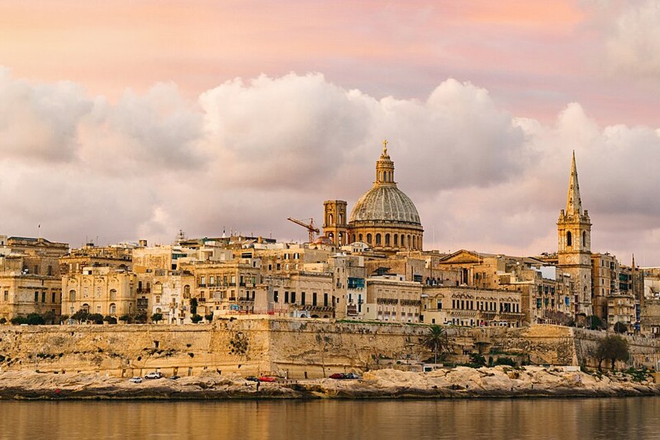 Valletta waterfront with the dome of Our Lady of Mount Carmel
